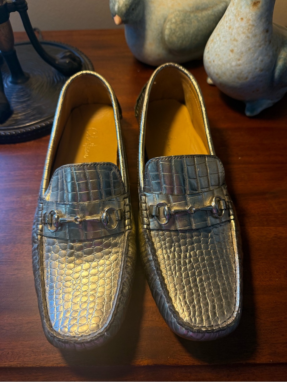 Coach Women's Metallic Croc-Embossed Loafers - Gold - Picture 2 of 8